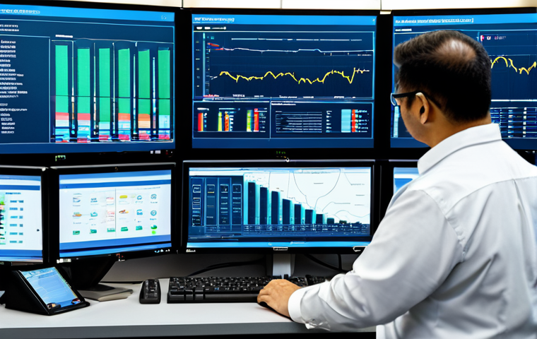 철도차량 관리 시스템 트렌드 - Predictive Maintenance Dashboard**
"A brightly lit, modern railway control center with multiple scr...