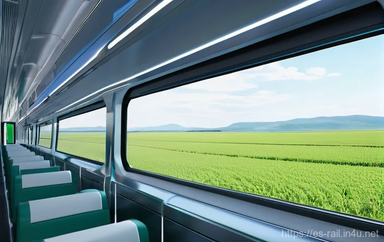 철도 차량 설계 혁신 사례 - **Prompt 1: "The Emerald Express: Sustainable High-Speed Journey"**
A futuristic, sleek high-spe...
