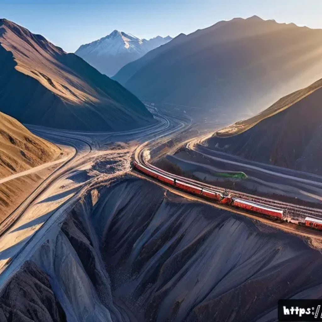 철도 프로젝트 관리 기법 - A detailed aerial view of a mountainous Andean railway construction site at sunrise, showing enginee...