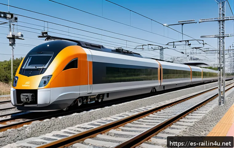 철도 유지보수와 AI 활용 사례 - A modern Spanish railway maintenance scene featuring intelligent sensors installed along high-speed ...
