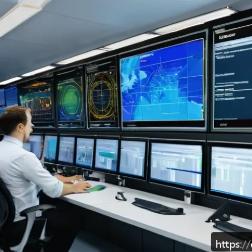 Home 32 철도 직무 인터뷰 준비법 - A modern railway control room showcasing advanced digital technology, with diverse engineers and tec...
