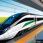 Home 19 철도기사와 공학 기술 트렌드 - A sleek high-speed train designed with ultralight carbon fiber composite materials, featuring an aer...