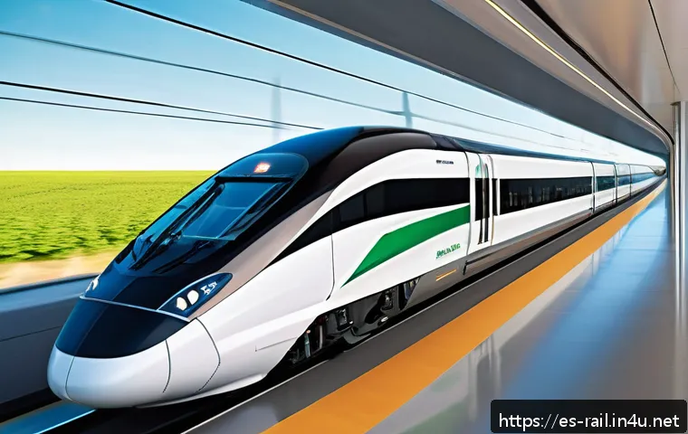 철도기사와 공학 기술 트렌드 - A sleek high-speed train designed with ultralight carbon fiber composite materials, featuring an aer...