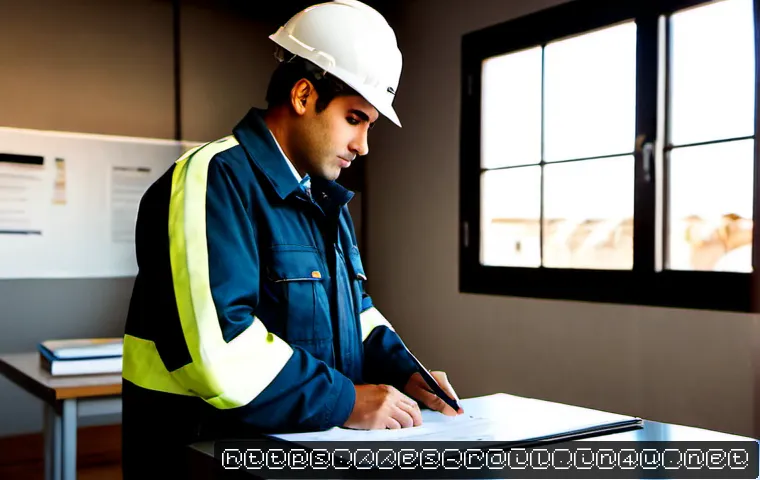 Home 17 철도기사 시험 응시 조건 - Photorealistic Spanish railway job applicant in a neat work jacket reviewing blank certification pap...